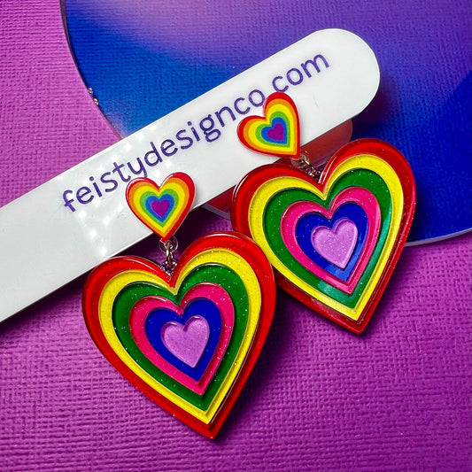 Rainbow Pride Heart Dangles